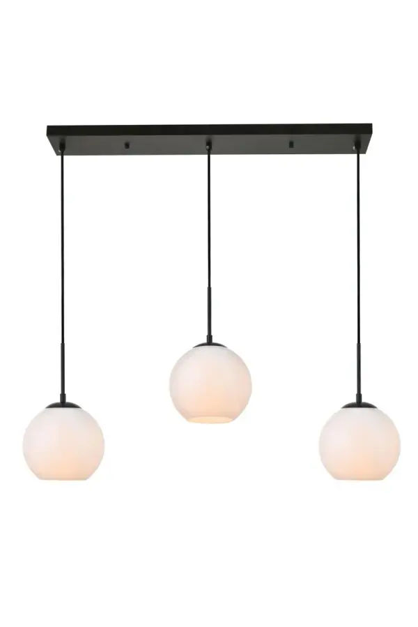 Baxter 3-Light Linear Pendant in Black with Frosted White Glass