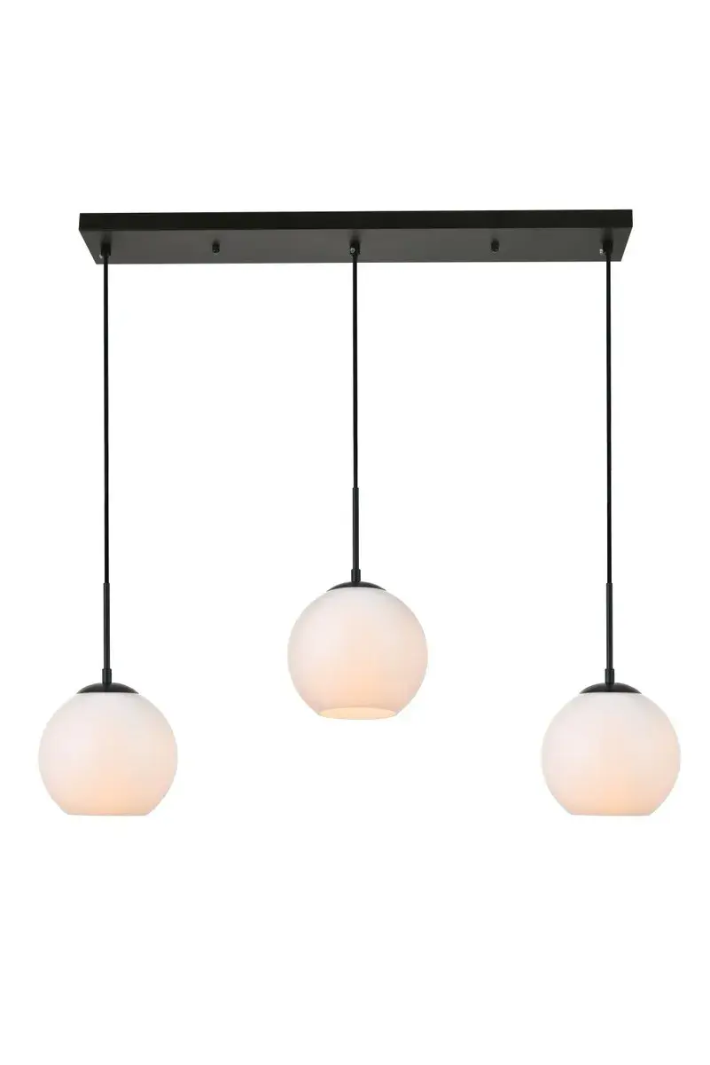 Baxter 3-Light Linear Pendant in Black with Frosted White Glass