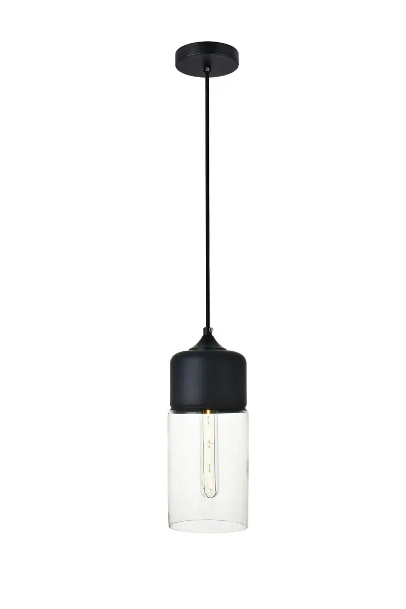 Ashwell One Light Pendant in Black and Clear