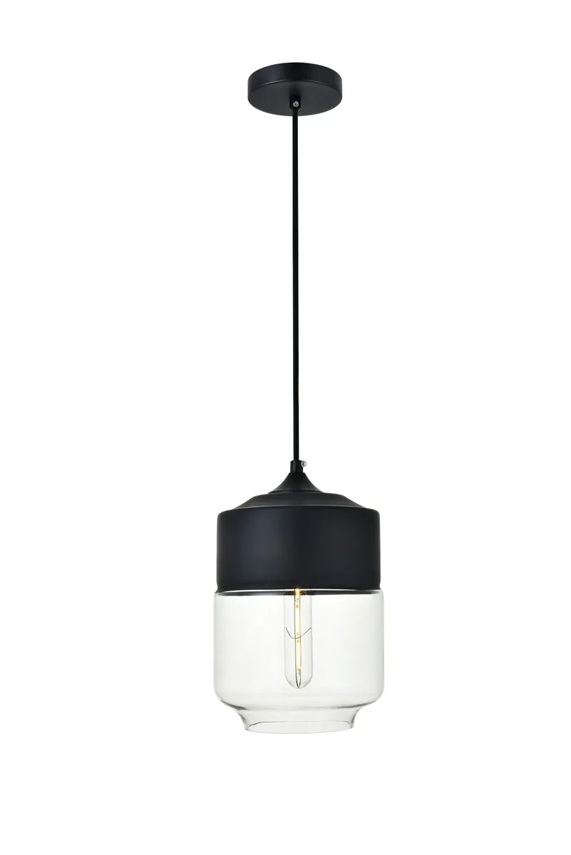 ASHWELL One Light Pendant in Black and Clear