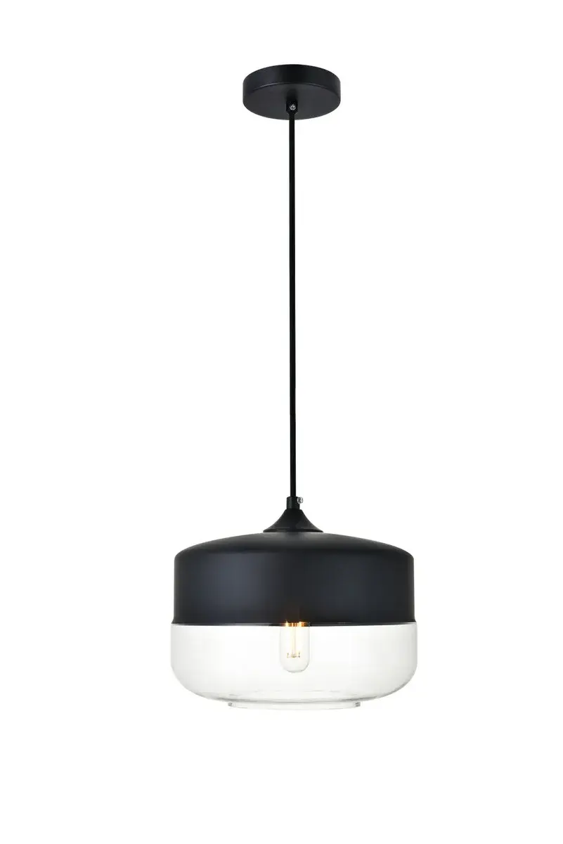Ashwell One Light Pendant in Black and Clear