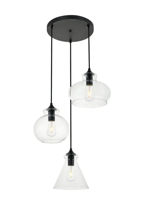 Destry 3-Light Linear Pendant in Black with Clear Glass