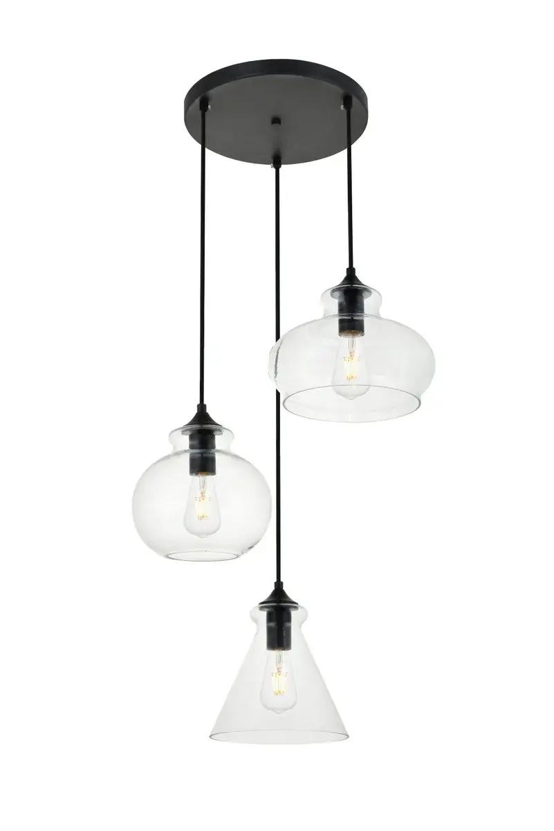 Destry 3-Light Linear Pendant in Black with Clear Glass