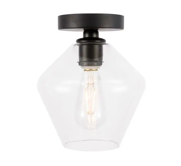 The Gene Collection of lights will be sure to have your guests admire your modern sense of style with the beautiful simplicity of its shape and form. This flush mount allows brilliant illumination to shine and radiate, allowing for your room to be center stage, and despite its minimalism, its design is far from boring--available in a brass, chrome, or black finish, with either a clear or frosted diamond glass shade. Enhance your bathroom, foyer, or hallways with the Gene Collection flush mount and live in sleek contemporary style (light bulbs not included). Collection: Gene Rooms: Hallway, Living room, Bedroom, Bathroom, Entry Way, Finish: Black and Clear glass Glass: Clear Width: 7.90" Height: 9.40" Length: 7.90" Weight: 1.50 lb Wire: 11" Black and White Canopy: 4.7"x1"x4.7" Number of Bulbs: 1 Maximum Wattage: 40.00 W Bulb Type: Filament Bulb Base: E26 Dimmable Voltage: 110.00 V Material: Iron and Glass Country of Origin: China Safety Listing: ETL Safety Rating: Dry Manufacturer Warranty: 1 year limited Spec Sheet