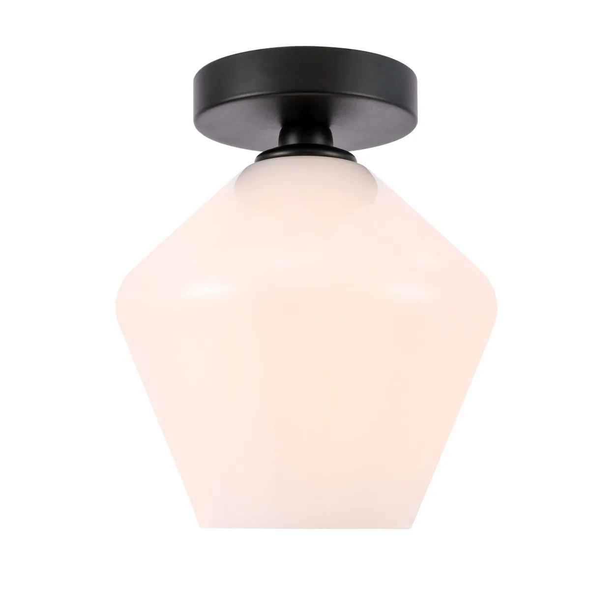 Gene One Light Flush Mount in Black and Frosted White Glass