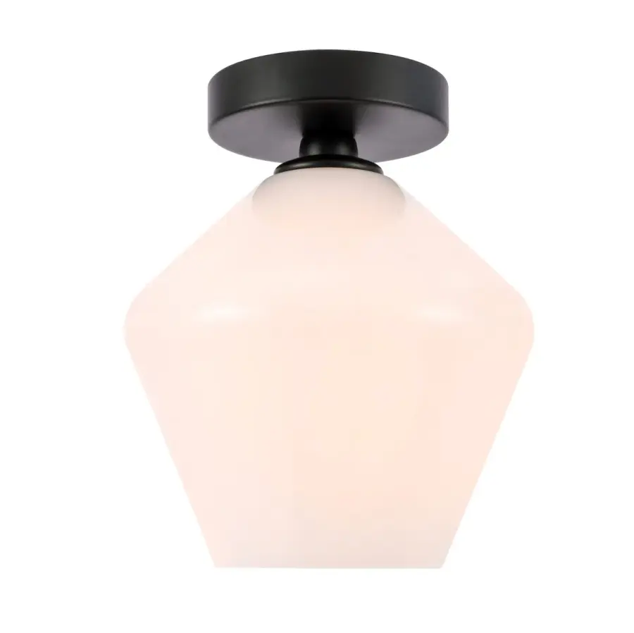 Gene One Light Flush Mount in Black and Frosted White Glass