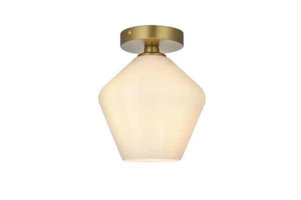Dimensions
Length: 8"
Width: 8"
Height: 9"
Wire Length: 11"
Specifications
Assembly Required: No
Bulb Included: Not Included
Dimmable: Yes
Distressed Finish: No
Dry/Wet/Damp: Dry
ETL: YES
Finish (Color): Satin Gold and Frosted white
Fixture Material: Iron and Glass
Hardware Finish: Satin Gold
Harware Material: Iron
Max/Nominal Watt: 40W
Number of Lights: 1
Product Shape: Diamond
Product Type: Flush Mounts
Product Warranty: 1 year limited
Socket Type: E26
UL & ULC Standard: No
Voltage: 110V - 125V
Wattage/Bulb: 40W
Weight: 2
Wire Included: Yes
Shipment type: Small parcel