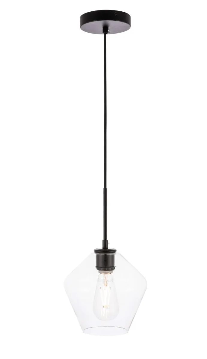 Gene One Light Pendant in Black and Clear glass