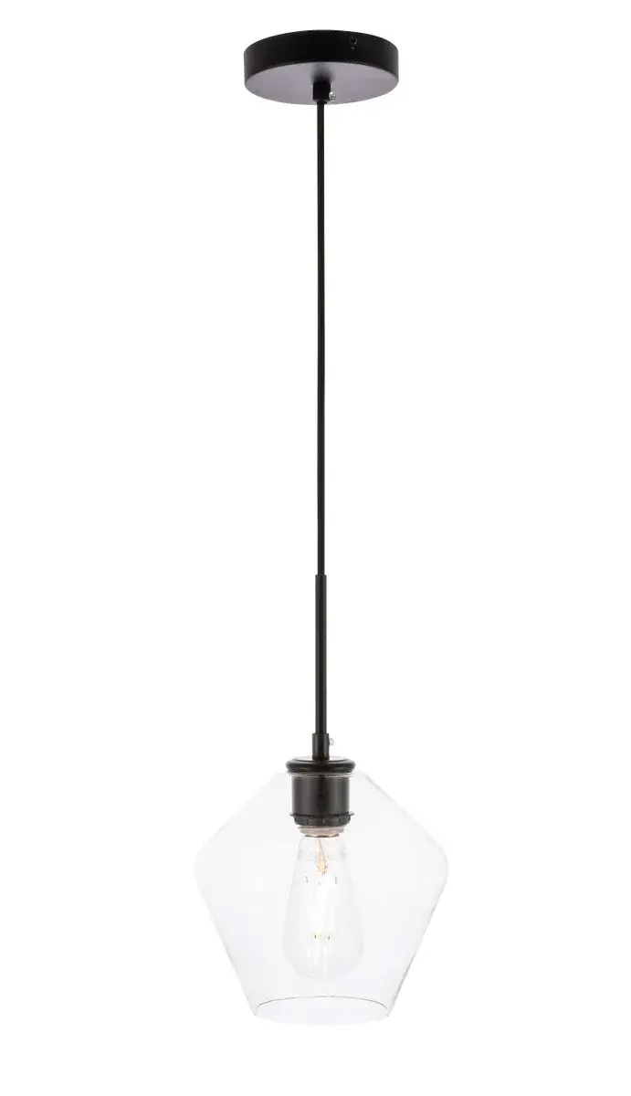 Gene One Light Pendant in Black and Clear Glass