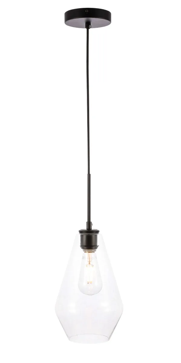 Gene One Light Pendant in Black and Clear glass