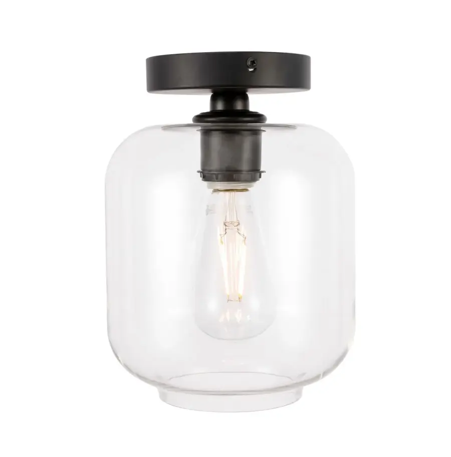 Collier One Light Flush Mount in Black and Clear Glass