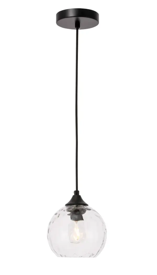 Cashel One Light Pendant in Black and Clear Glass