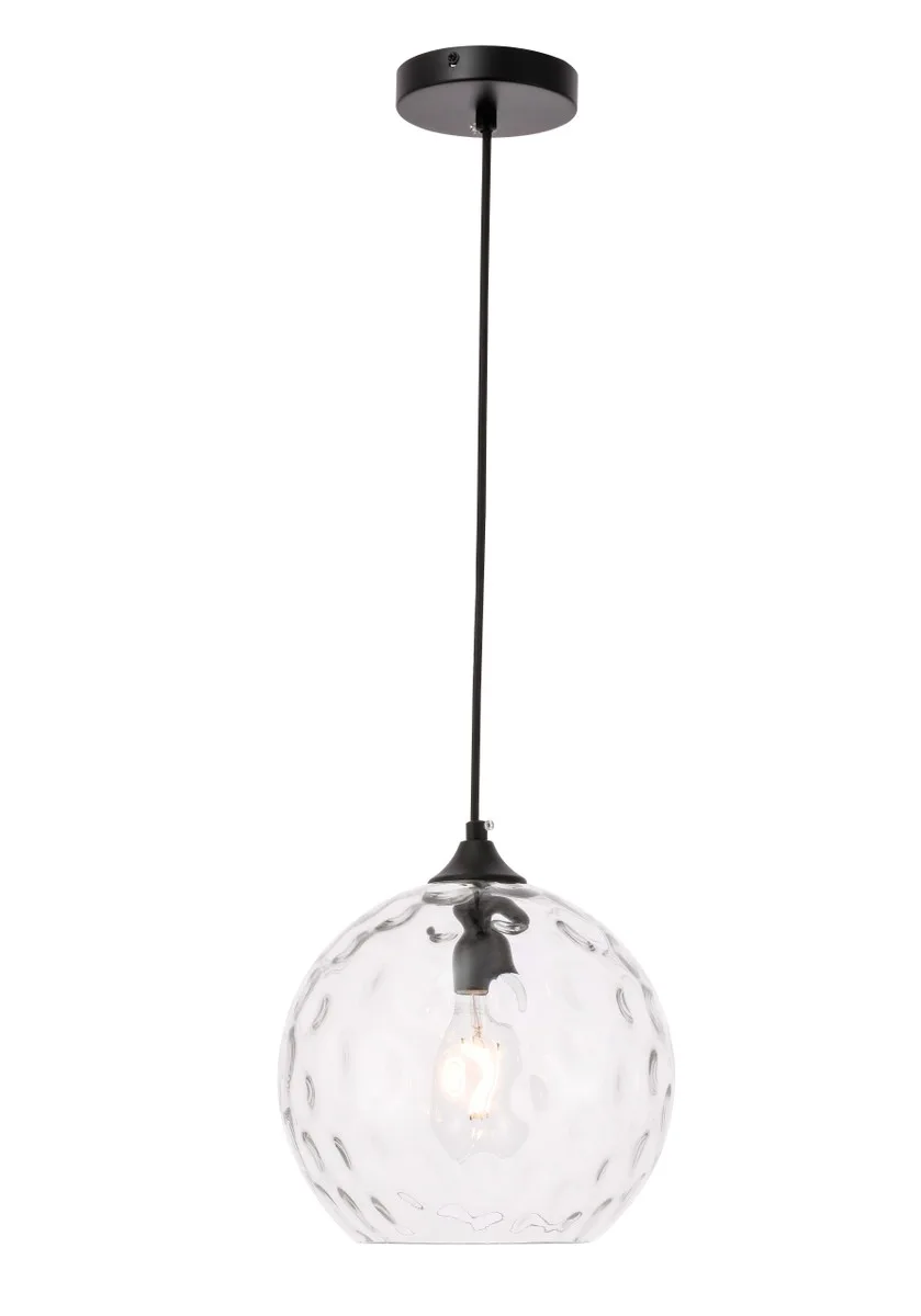 Cashel One Light Pendant in Black and Clear glass