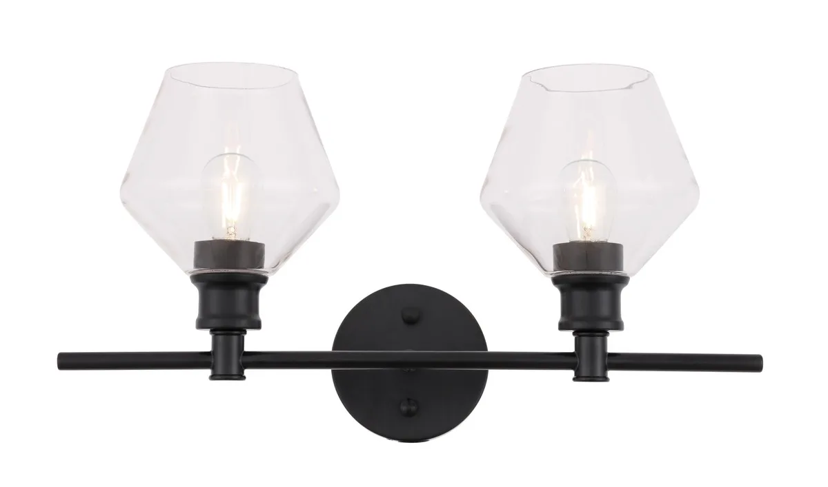 Gene Two Light Wall Sconce in Black and Clear glass
