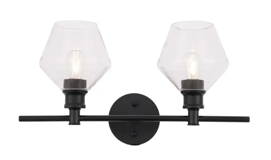 Gene Two Light Wall Sconce in Black and Clear Glass