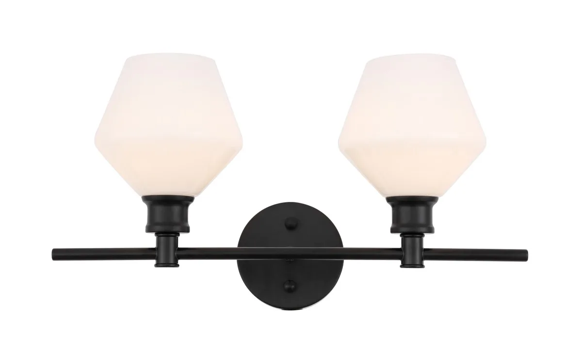 Gene Two Light Wall Sconce in Black and Frosted white glass