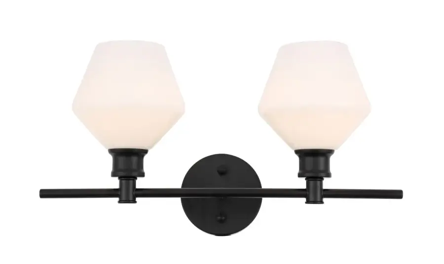 Gene Two Light Wall Sconce in Black with Frosted White Glass