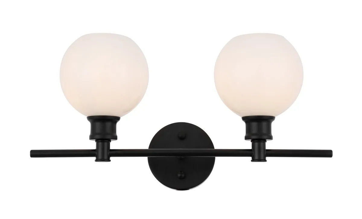 Collier Two Light Wall Sconce in Black and Frosted white glass
