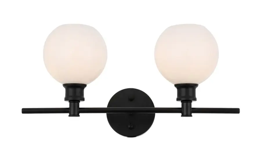 Collier Two Light Wall Sconce in Black with Frosted White Glass