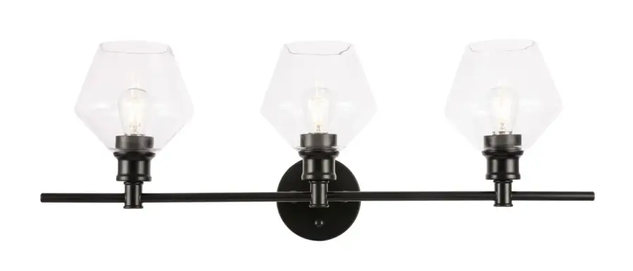 Gene Three Light Wall Sconce in Black and Clear Glass