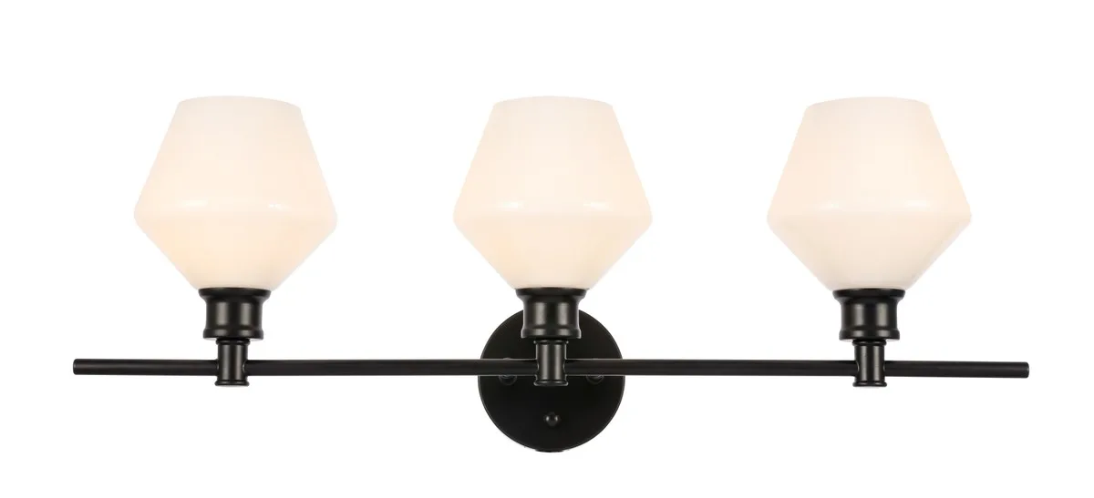 Gene Three Light Wall Sconce in Black and Frosted white glass