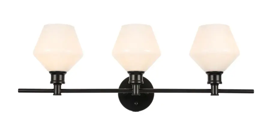 Gene Three Light Wall Sconce in Black with Frosted White Glass