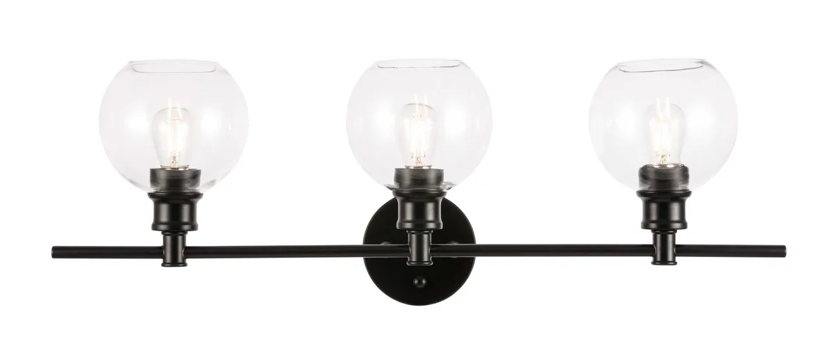 Collier Three Light Wall Sconce in Black and Clear glass