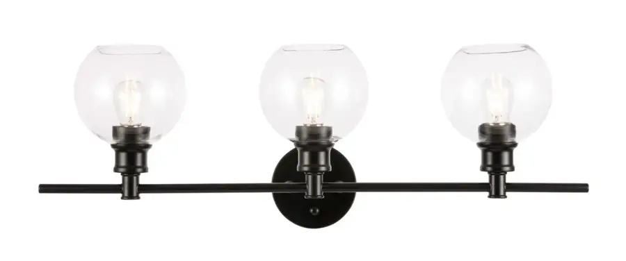 Collier 3-Light Wall Sconce in Black with Clear Glass