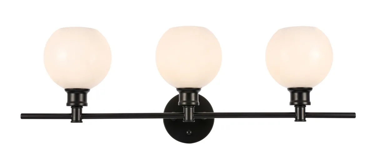 Collier Three Light Wall Sconce in Black and Frosted white glass
