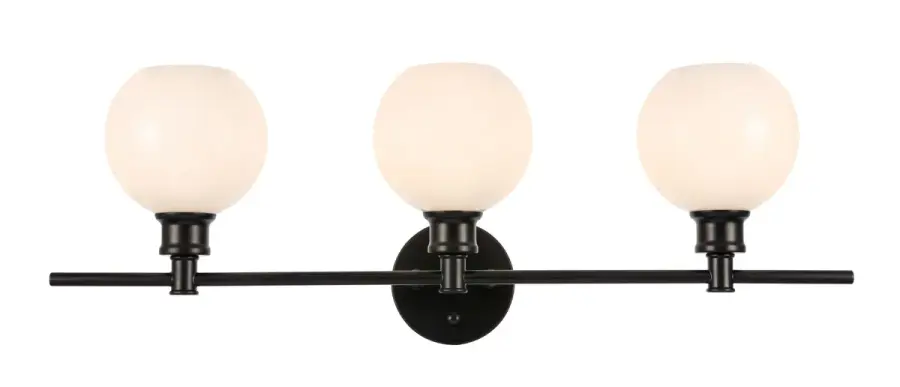Collier Three Light Wall Sconce in Black with Frosted White Glass