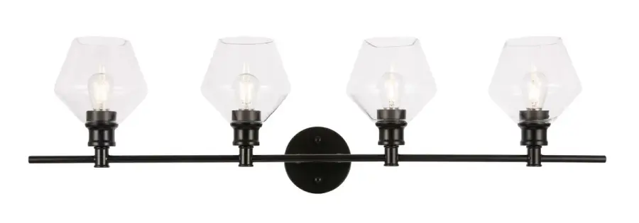 Gene Four Light Wall Sconce in Black and Clear Glass