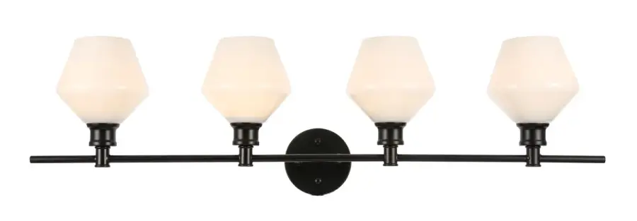 Gene Four Light Wall Sconce in Black with Frosted White Glass