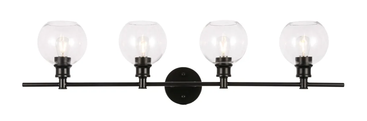 Collier Four Light Wall Sconce in Black and Clear glass