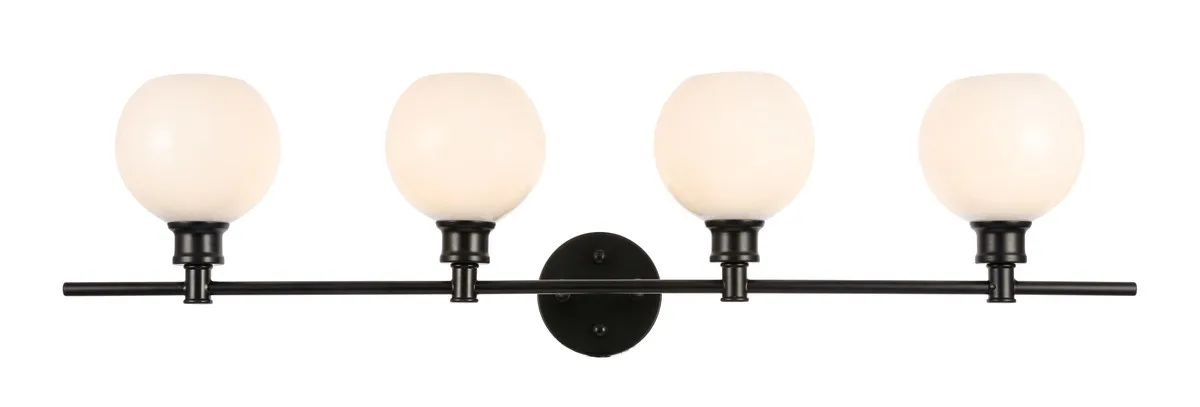 Collier Four Light Wall Sconce in Black and Frosted white glass