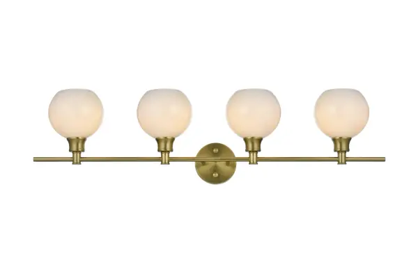 Dimensions
Length: 38"
Width: 8"
Height: 10"
Wire Length: 11"
Specifications
Assembly Required: yes
Bulb Included: No
Crystal/Glass Color: Clear
Dimmable: No
Distressed Finish: No
Dry/Wet/Damp: Damp
ETL: Yes
Finish (Color): Satin Gold
Fixture Material: Iron and Glass
Hardware Finish: Satin Gold
Harware Material: Iron
Max/Nominal Watt: 160W
Number of Lights: 4
Product Type: Vanity Lights
Product Warranty: 1 year limited
Socket Type: E26
UL & ULC Standard: No
Voltage: 110V - 125V
Wattage/Bulb: 40W
Weight: 6
Wire Included: Yes
Shipment type: Small parcel