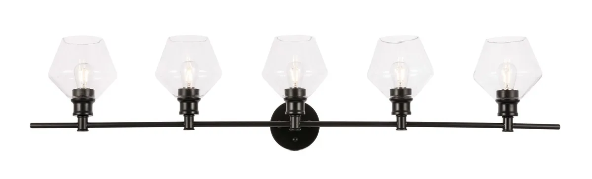 Gene Five Light Wall Sconce in Black and Clear glass
