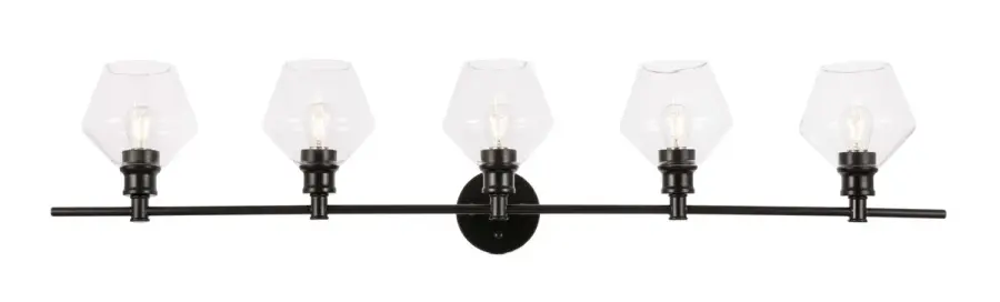 Gene Five Light Wall Sconce in Black and Clear Glass