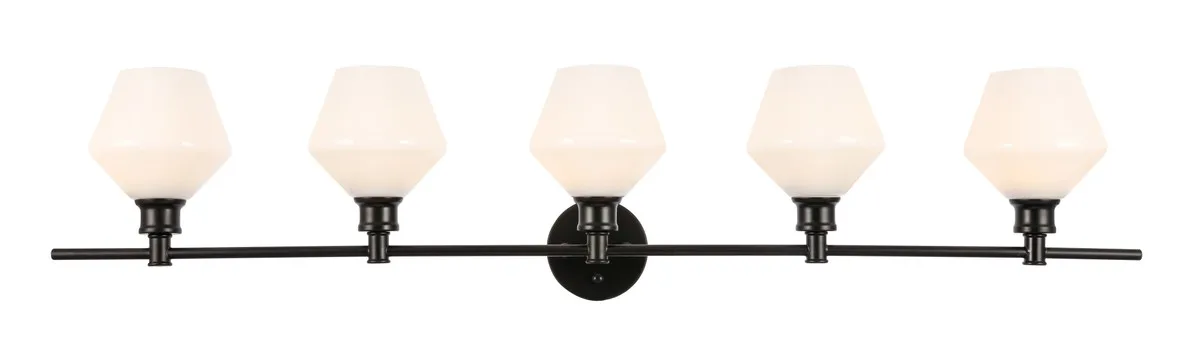 Gene Five Light Wall Sconce in Black and Frosted white glass