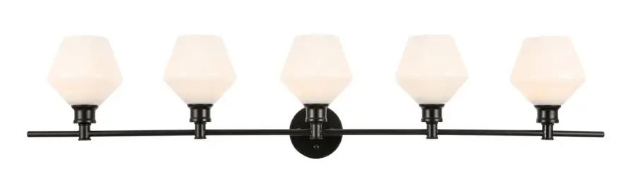 Gene Five Light Wall Sconce in Black with Frosted White Glass