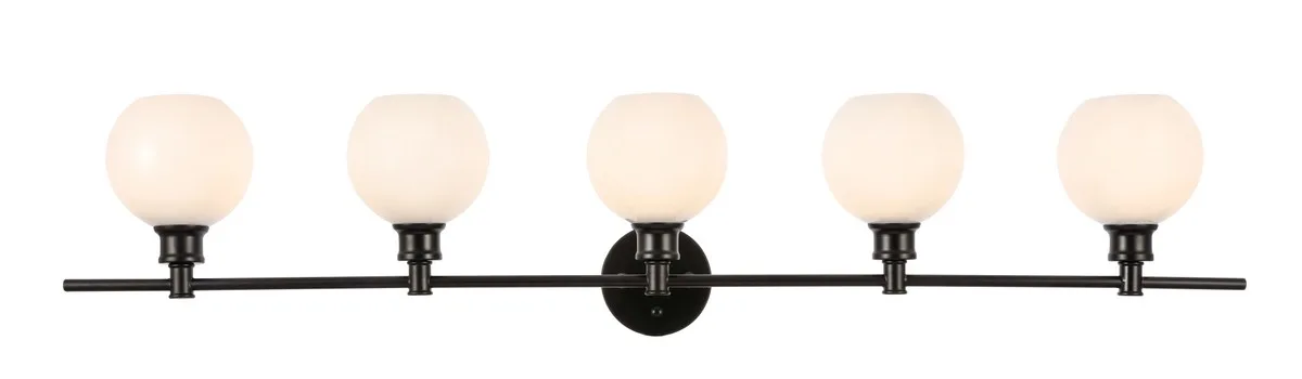 Collier Five Light Wall Sconce in Black and Frosted white glass