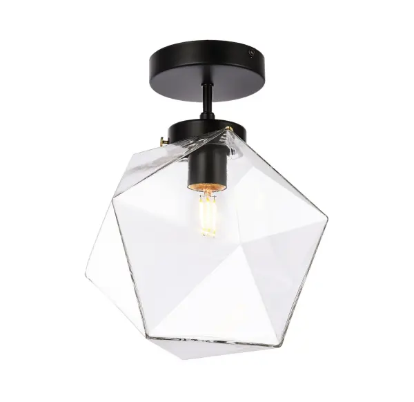 The Lawrence Collection ceiling lamp is the perfect choice if you are looking to add visual interest with functional illumination into the room. The beauty lies in its unique shape and colors. It is available in black, brass, or chrome finish with either a clear or white glass shade. This product is dimmable and requires one E26 lamp. Light bulbs not included. Collection: Lawrence Rooms: Dining room, Living room, Bedroom, Bathroom, Entry Way, Closet Finish: Black and Clear Glass: Clear Width: 9.80" Height: 11.80" Length: 9.80" Weight: 4.00 lb Wire: 11" Black and White Canopy: 4.7"x1"x4.7" Number of Bulbs: 1 Maximum Wattage: 40.00 W Bulb Type: E26 Bulb Base: E26 Dimmable Voltage: 110.00 V Material: Iron and Glass Country of Origin: China Safety Listing: ETL Safety Rating: Damp Title 20 Title 24 Manufacturer Warranty: 1 year limited Spec Sheet