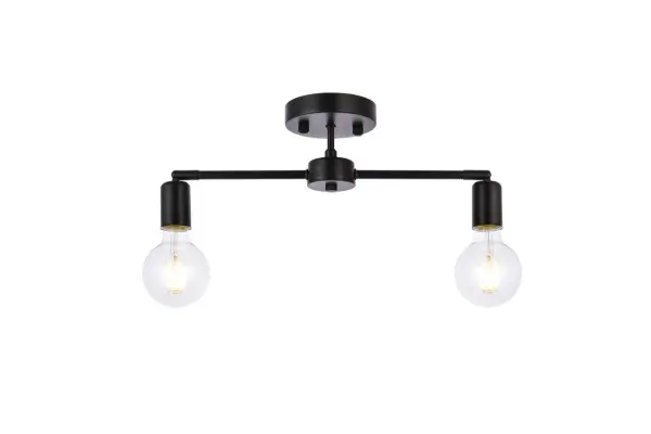 The Zane Collections flush mount light is functional, yet stunningly simple. The fixture has a linear shape and it is versatile which allows itself to blend into any room, while maintaining their bright personality. Available in a black, chrome, or brass finish let this light illuminate your life. This product is dimmable and requires two E26 lamps. Light bulbs not included. Collection: Zane Rooms: Dining room, Living room, Bedroom, Bathroom, Entry Way, Closet Finish: Black Width: 4.70" Height: 6.20" Length: 21.50" Weight: 2.00 lb Wire: 11" Black and White Canopy: 4.7"x1"x4.7" Number of Bulbs: 2 Maximum Wattage: 40.00 W Bulb Type: Filament Bulb Base: E26 Dimmable Voltage: 110.00 V Material: Iron Country of Origin: China Safety Listing: ETL Safety Rating: Damp Title 20 Title 24 Manufacturer Warranty: 1 year limited Spec Sheet
