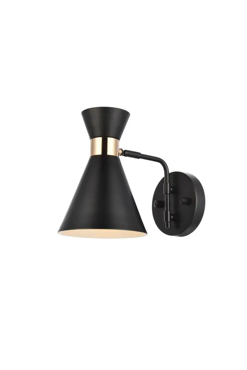 Halycon One Light Wall Sconce in Black and Gold