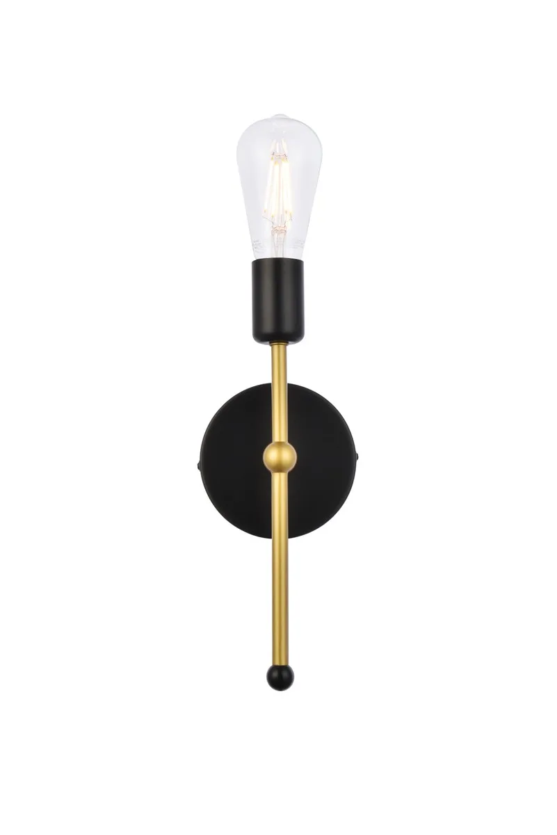 Keely One Light Wall Sconce in Black and Brass