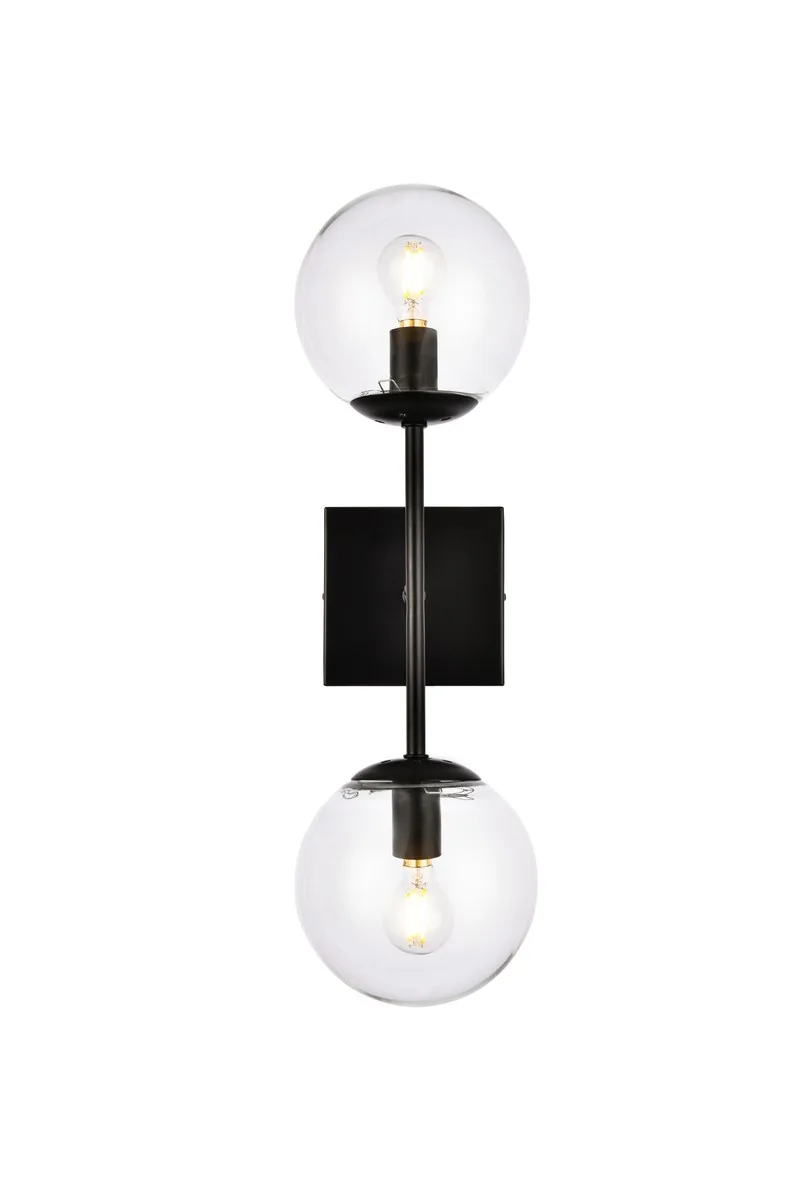 Neri Two Light Wall Sconce in Black and Clear
