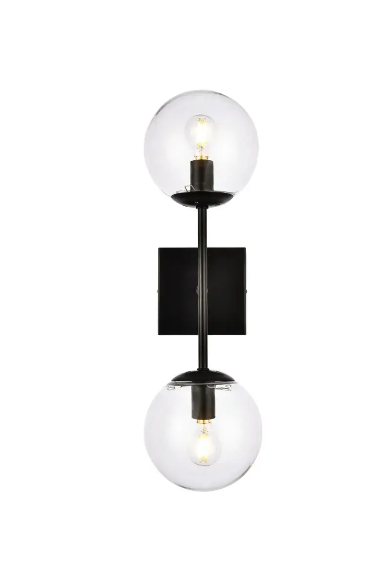 Neri Two Light Wall Sconce in Black and Clear