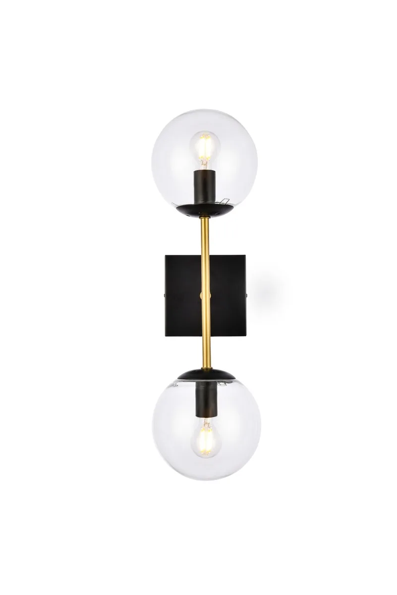 Neri Two Light Wall Sconce in Black and Brass and Clear