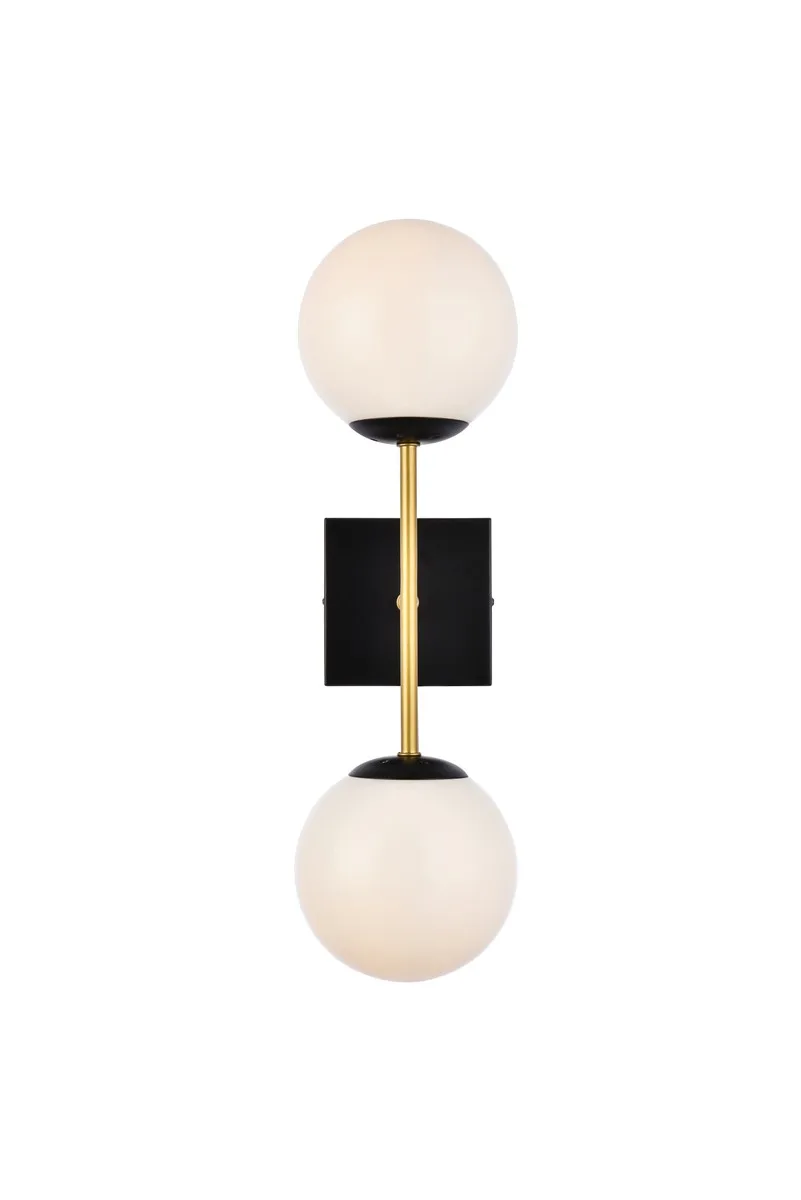Neri Two Light Wall Sconce in Black and Brass and white