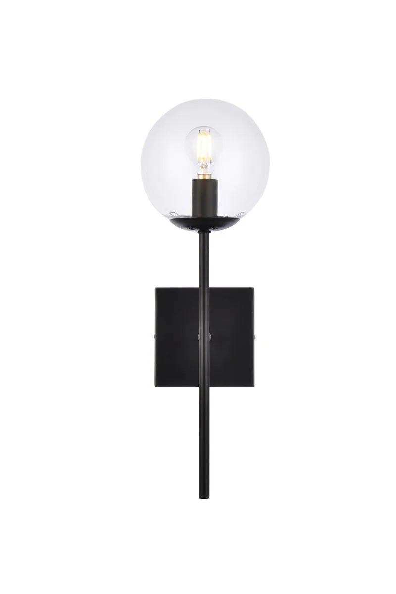 Neri One Light Wall Sconce in Black and Clear