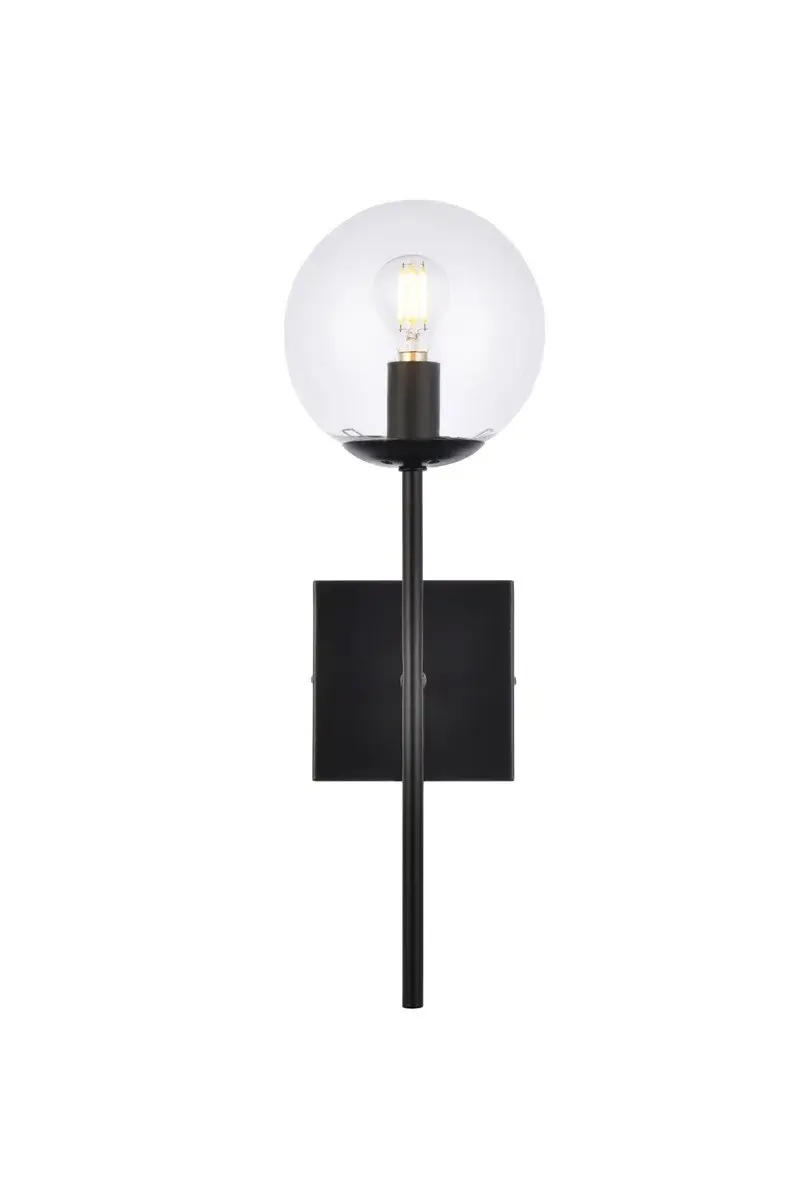Neri One Light Wall Sconce in Black and Clear